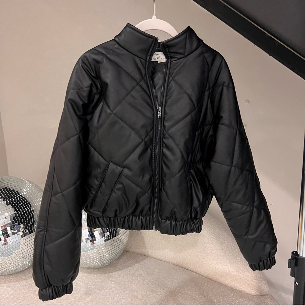 *SOLD* Cropped Faux Leather Bomber Puffer Jacket